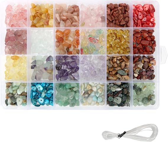 MOTIBACK 720pcs Gemstone Chip Beads, 24 Colors Crystal Beads for Jewellery Making, Natural Irregular Crushed Chip Drilled Beads for DIY Craft Necklace Bracelet Earring Making