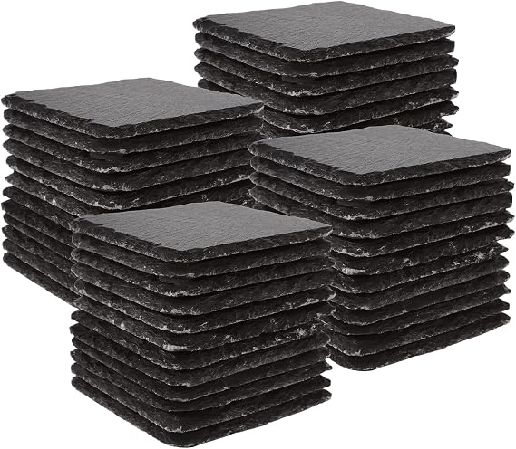 YOUNTHYE 36PCS Slate Coasters Bulk Black Stone Coasters Square Slate Coasters 4 inch Slate Stone Cup Coaster Set for Drink Bar Kitchen Home Blanks with Anti-Scratch Bottom
