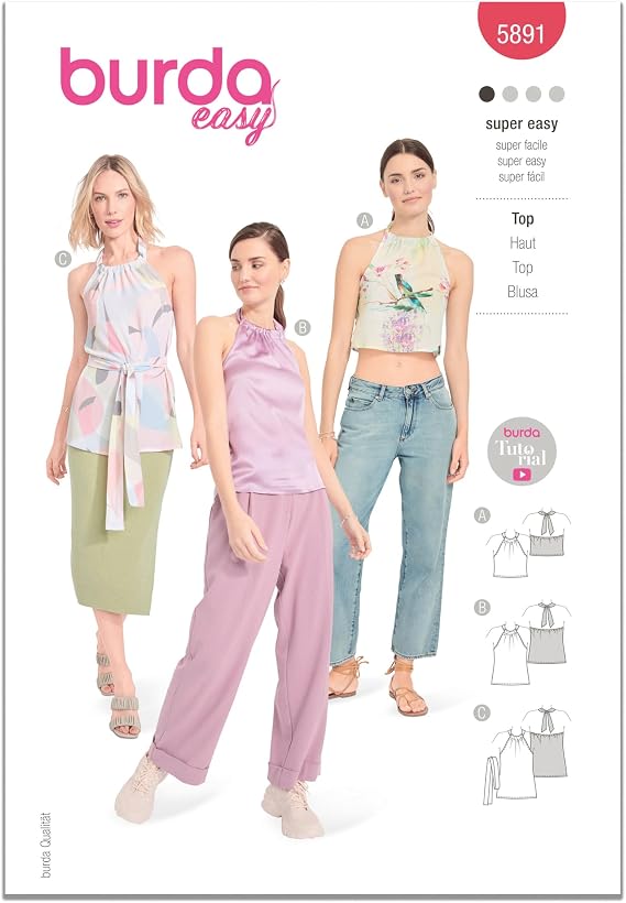 Burda Style X05891BURDA Misses' Top Sewing Pattern Packet, Design Code B5891, Sizes 8-22 (34-48)