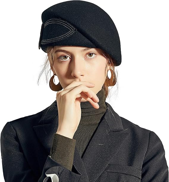 Womens Wool Felt French Berets Pillbox Hat Vintage Beanie Beret Bowknot Cap