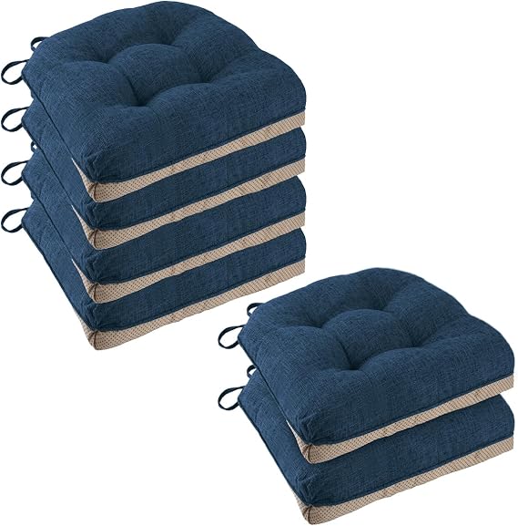 6 Pack Chair Cushions for Dining Chairs Kitchen Chair Cushions 18"x18"x3" Turfted Chair Pads Comfortable and Soft Seat Cushion with Ties, Navy