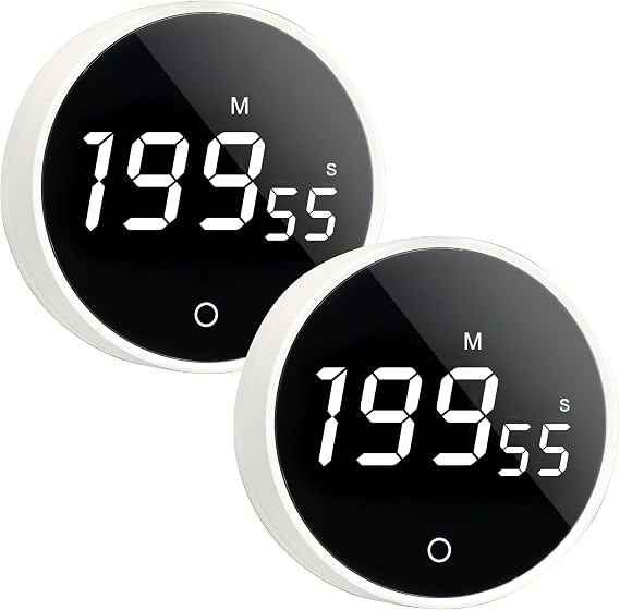 2Pcs Digital Kitchen Timer - Magnetic 199-Minute Countdown Countup Timer with Large LED Display,Volume Adjustable, Visual timers for Cooking,Gym,Meeting,Classroom,Study,Work,Outdoor Activities