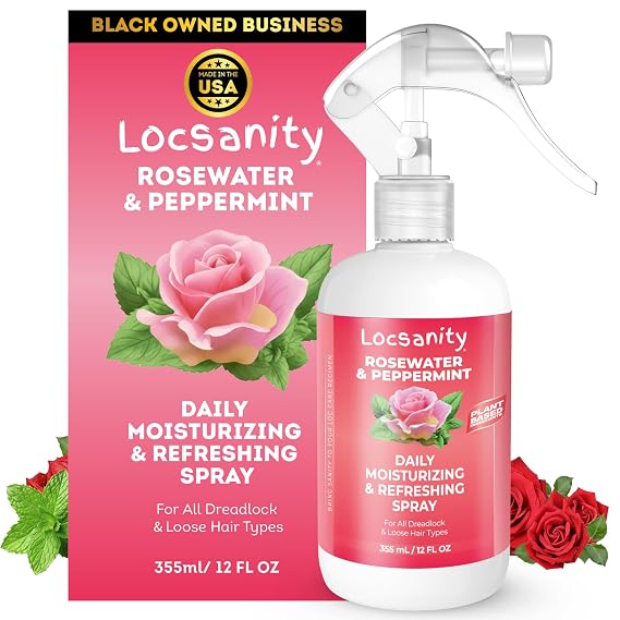 Loc Spray - Locsanity Daily Moisturizing Rosewater & Peppermint Spray for Locs, Dreadlocks - Lightweight Frizz Control Hair & Scalp Moisturizer - Natural Loc Care (12 fl oz)