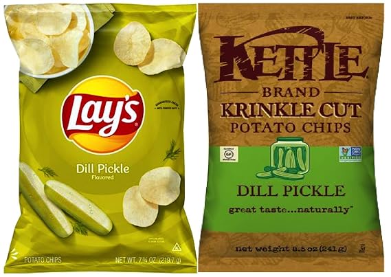 NEW Kettle Cooked Krinkle Cut Potato Chips 'Dill Pickle/ Bonus Lays Dill Pickle (Kettle/Lays, 2)