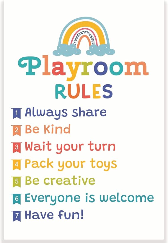 Playroom Rules Classroom Poster - Kindergarten Pre-K Playroom Poster - Early Learning Resource - 12 x 18 Inch - Classroom Decor - Classroom Must Haves - Back To School Decor - CPS0120