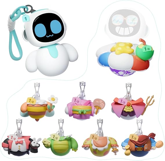 ENERGIZE LAB Alikoa Aquamarine + Interchangeable Theme Body Random 1/8 - Small AI Charm Robot to Match Your Daily Outfits, Fun Electronic Pendant Toy for Couples and Best Friends