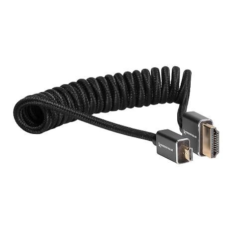 KONDOR BLUE | Micro HDMI (Type D) to Full HDMI (Type A) 2.0 Coiled Cable 12-24 Braided | 4K 60Hz 18Gbps HDR, 3D, Reinforced | for On-Camera Monitors & Recorders + More | Black