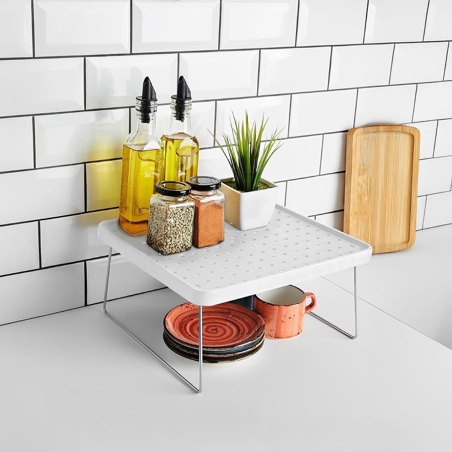 Deconox Cabinet Interior Organizer Folding Decorative Large Shelf, Plate, Cup Shelf, Kitchen Organizing Shelf White 30cm30cm15cm