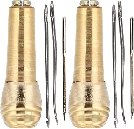 Copper Handle Sewing Awl, 2 Set Leather Craft Sewing Needle Awl Hand Stitcher Shoe Repair Tool for DIY Sewing Repairing Leather Bag Heavy Fabric