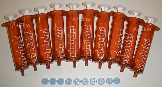 BAXA ExactaMed Oral Liquid Medication Syringe 20cc/20mL 10/PK Amber Medicine Dose Dispenser With Cap Exacta-Med BAXTER Comar Latex Free
