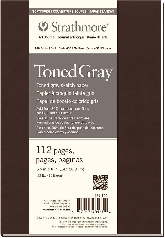 Strathmore 400 Series Softcover Toned Sketch Journal, 80 lb. Paper, 5.5 X 8 inches, Gray, 112 Pages (481-105)
