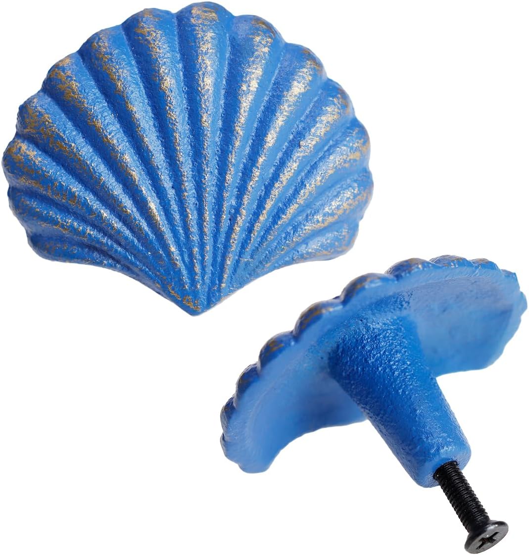 2 Pcs Sea Beach Style Seashell Knobs, Pull Knobs for Cabinet, Drawer, Cupboard Blue, ZY-Pull Knobs-2pcs