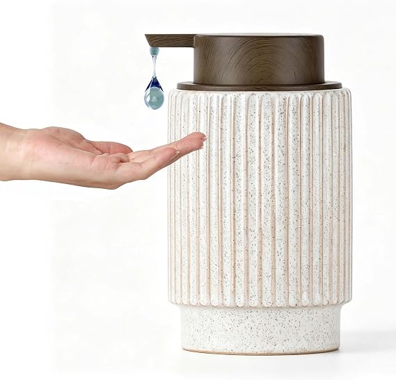 Ceramic Soap Dispenser, Wood-Grain Plastic Soap Dispenser, 10 oz Refillable Bottle for Liquid Soap - Kitchen, Sink, Bathroom(Liquid)