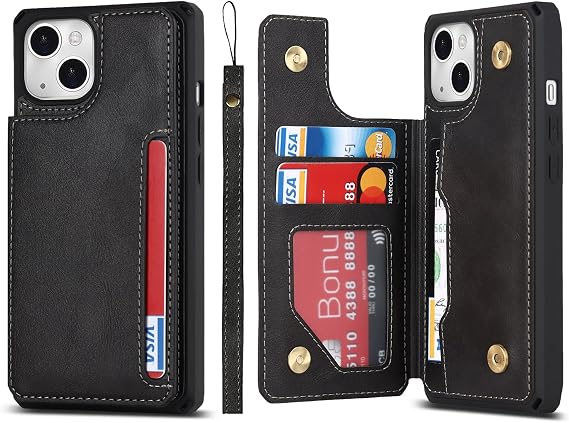 Cavor for iPhone 13 Wallet Case with Card Holder, Black