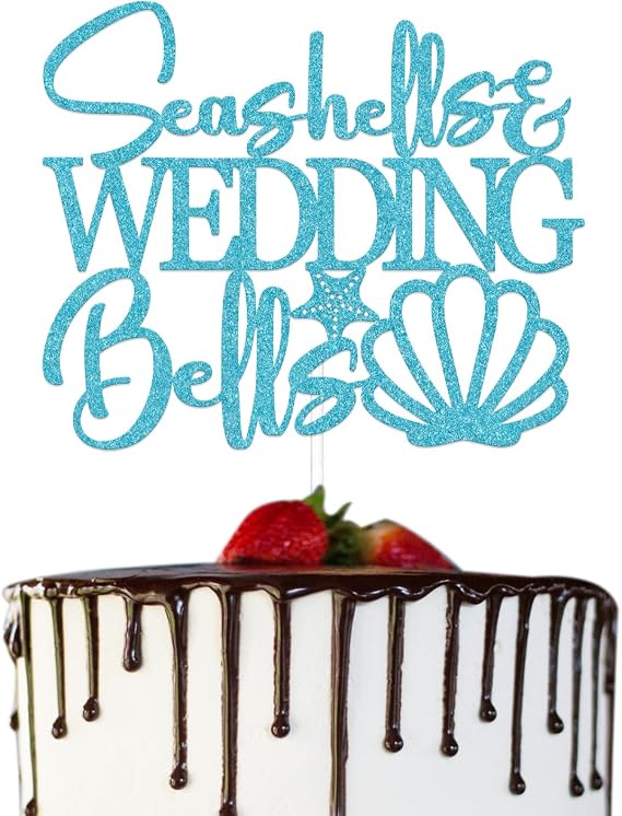 Seashells & Wedding Bells Cake Topper - Seashells And Wedding Bells Decor - Beach Wedding Decor Blue