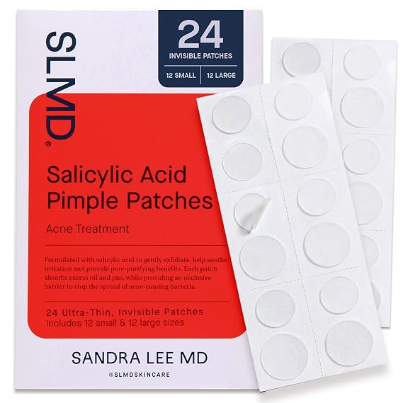 SLMD by Dr. Pimple Popper Salicylic Acid Pimple Patches - Treat Acne and Improve the Appearance of Dark Spots - Thin Transparent Patches with Salicylic Acid - 2 Sizes (24 count)