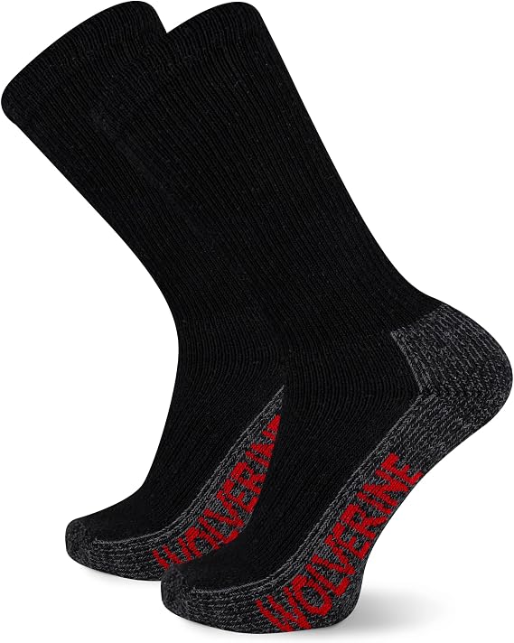 Wolverine Men's Steel Toe Cotton Work Boot Crew Socks - 2 Pairs - Durable Cushioning