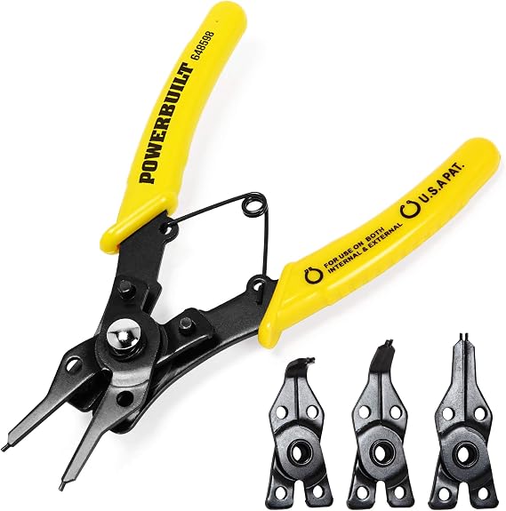 Powerbuilt Snap Ring Pliers Set, 4 interchangeable Heads, Straight, 45, and 90 - 648598