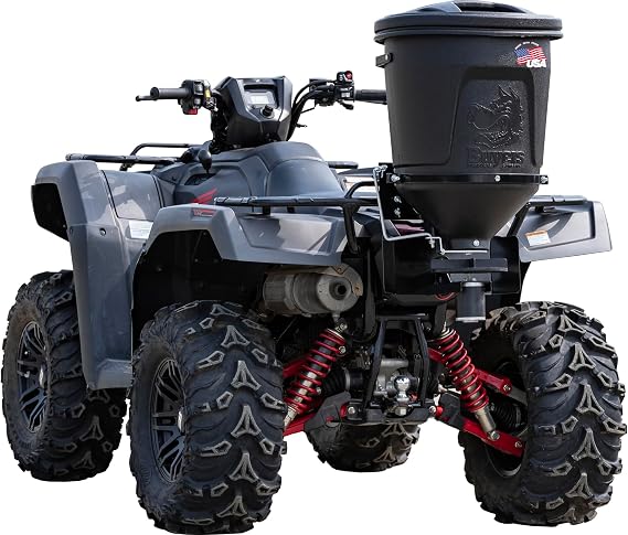 Buyers Products ATVS15A ATV All-Purpose 12V Broadcast Spreader, 15 Gallon Hopper, 5-30 ft Spread Width, Mounts to Utility Rack, 4 Wheeler Spreader for Seed, Fertilizer, Rock Salt, Deer Feed and Lawn