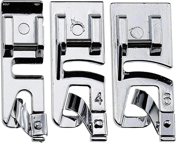Sewing Machine Presser Feet Set, 3 Pcs Universal Rolled Hemmer Feet Kit with 3mm/4mm/6mm Sizes - Compatible with Brother, Janome, Singer & Most Domestic Sewing Machines