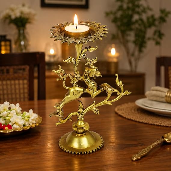 ARTVARKOTM Brass Designer Candle Holder for Table Centrepiece Living Room Tibetan Nepali Dragon Tealight Holder Stand 9 Inch.