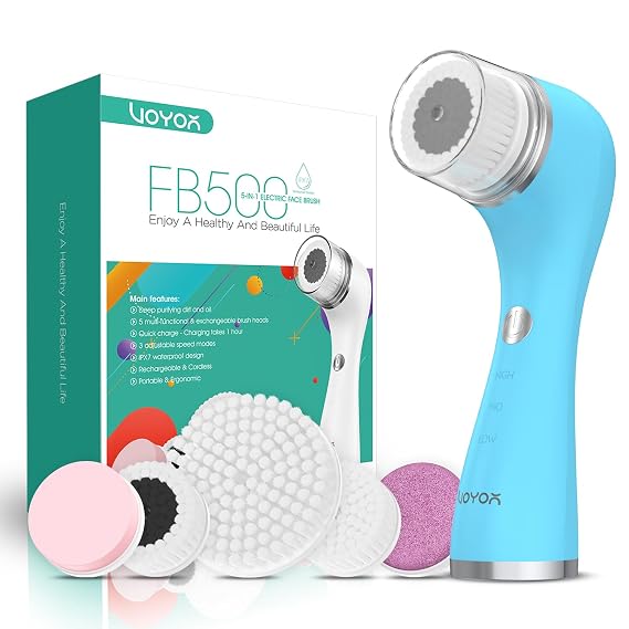 VOYOR Facial Cleansing Brush, 5-in-1 Electric Spin Face Scrubber Set