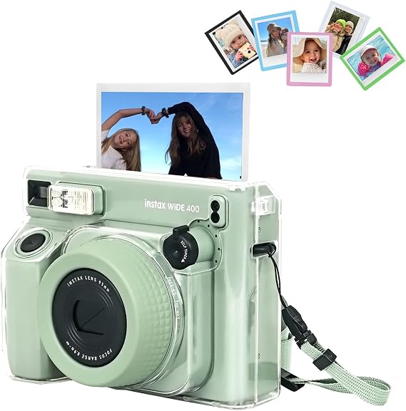 CAIYOULE Clear Camera Case for Fujifilm Instax Wide 400 Instant Camera | Protective Clear Camera Case, Hard Camera Shell for Instax Wide 400 with Magnetic Picture Frames, Adjustable Shoulder Strap