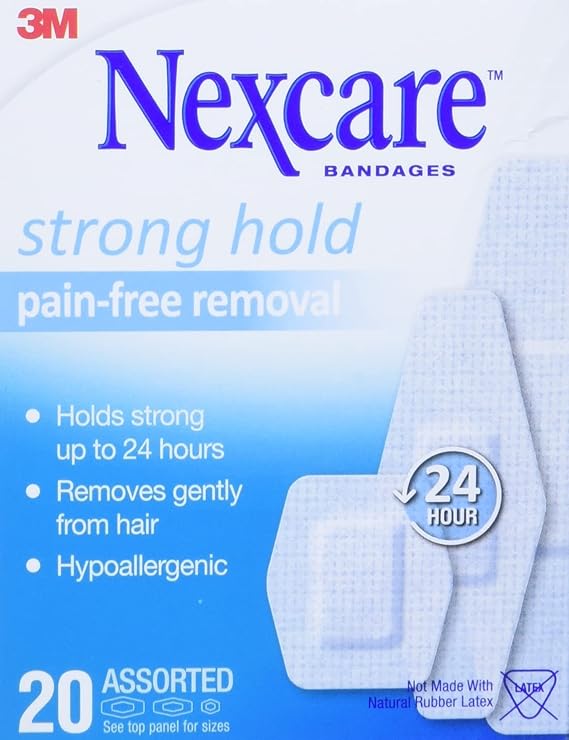 Nexcare Sensitive Skin Bandages, Pain-Free Removal, Assorted Sizes, 20 Count Strong Hold, Gentle Release for Delicate Skin