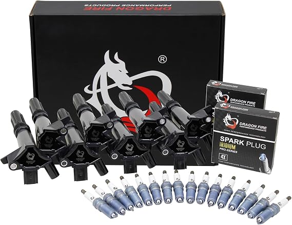 AIP Electronics Dragon FIRE Performance Power Pack Complete with Ignition Coils and Iridium Spark Plugs Compatible with 2010-2017 Ford F-150 SVT Raptor F-250 F-350 6.2L V8 OEM Fit Kit-1604