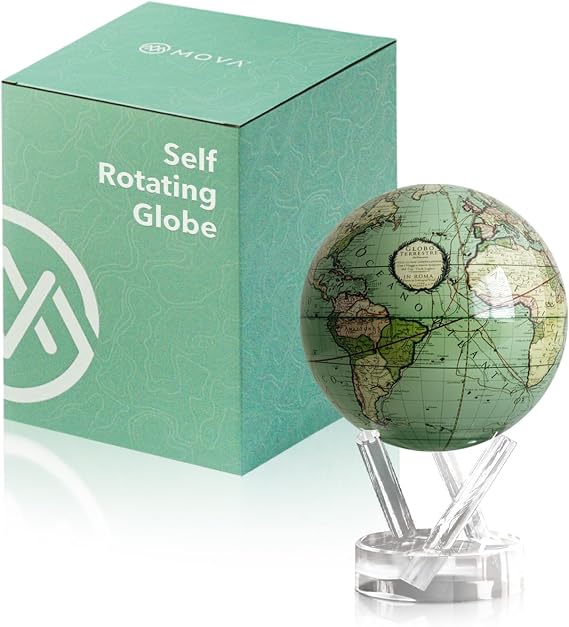 Antique Terrestrial MOVA Globe 4.5" Green Vintage Map, Solar Powered Rotating Desktop Globe, Classic Decorative Gift | solar powered globe, no batteries or cords, gift for geography lovers, premium kinetic display, office desk decor