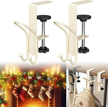 Darlands Hanger for Mantle,Paeose Garlands Holder,2-in-1 Fireplace Stocking and Garlands Hanger,Christmas Stocking Holder,Heavy-Duty Mantel Hangers with 2 Metal Hooks No Nails (Cream*2PCS)