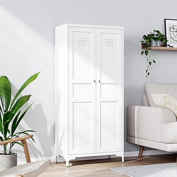 Yizosh Metal Storage Cabinet with 2 Doors and 4 Adjustable Shelves - 61" White Kitchen Pantry Storage 5-Tier Tall Steel Cabinets Locker for Kitchen, Living Room, Dining Room