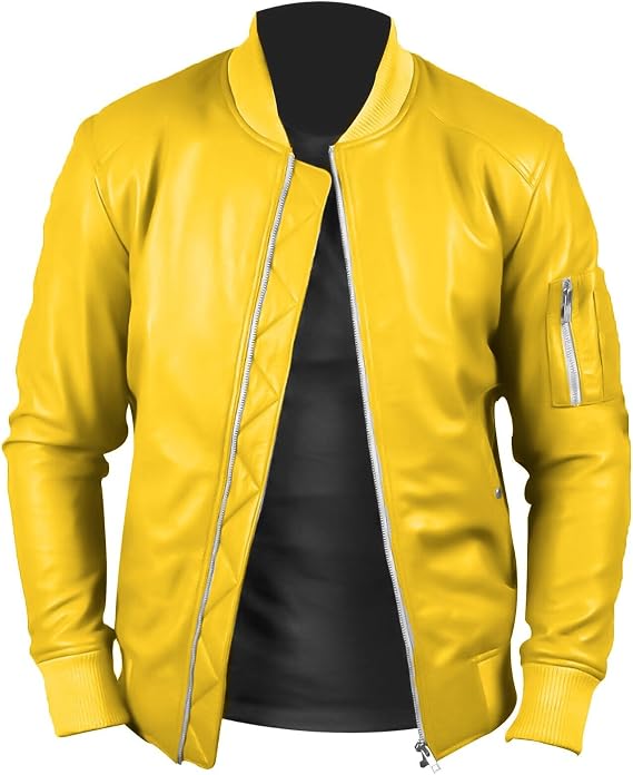 Mens Black Leather Bomber Jacket for Men – Lamskin Jackets with Ribbed Cuff