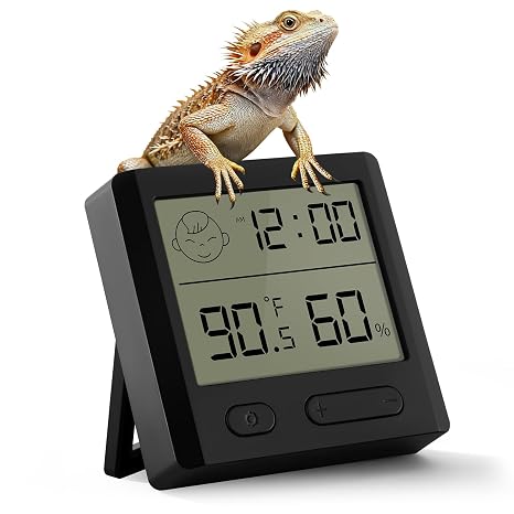 Reptile Thermometer Hygrometer Digital Terrarium Thermometer for Snakes, Lizards, Spiders | Accurate Temperature & Humidity Gauge with Alarm, Backlit Display