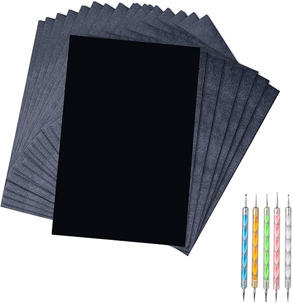 50 Sheets Carbon Transfer Paper - Black Graphite, 8.3 x 11.8 Inch, Includes 5 Ball Embossing Styluses for Wood, Paper, Canvas & More