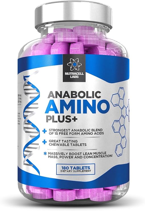 Anabolic Amino Plus : Premium 15 Amino Acid Blend with BCAA (180 Raspberry Chewable Tablets)