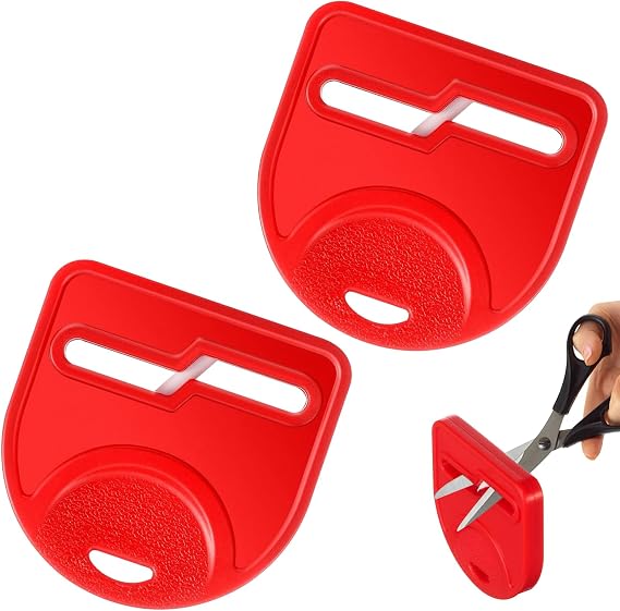 2 Pack Scissor Sharpener Tool, Handheld Mini Sharpener for Fabric & Hair Scissors, Quick Repair for Dull Blades, Portable Design for Home & Travel(Red)