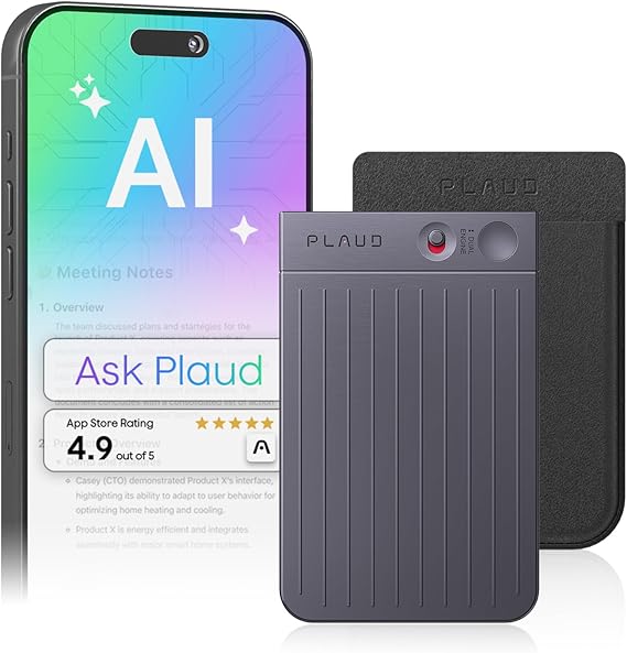 Yapay Zeka Ses Kaydedici, PLAUD NOTE Ses Kaydedici, Kılıflı, Uygulama Kontrolü, AI Teknolojisi ile Transcribe & Özetleme, 112 Dil Desteği, 64 GB Bellek, Dersler, Toplantılar, Aramalar için Ses
