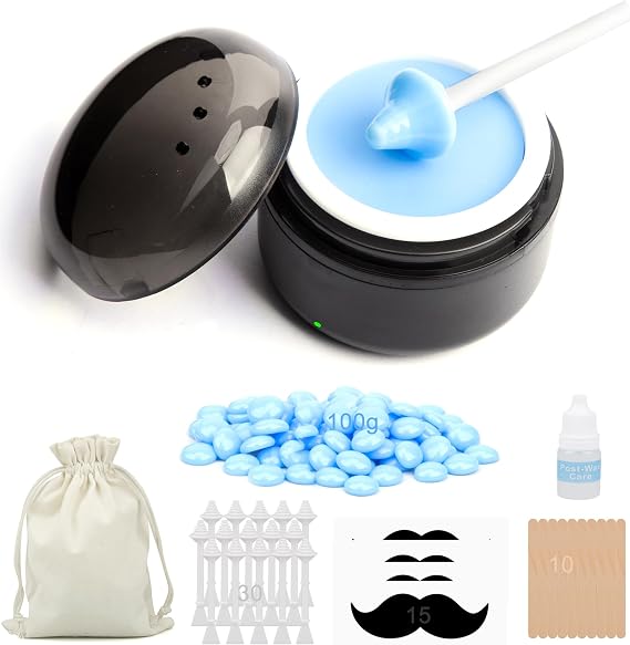 Nose Wax Kit black Portable Wax Warmer for Hair Removal with 100g Wax, 10 Applicators, 30Nose Hair Sticks 2 Silicone Pots, 15-20 Times,Wax Melt Warmer Nose Hair Waxing Kit for Women and Men