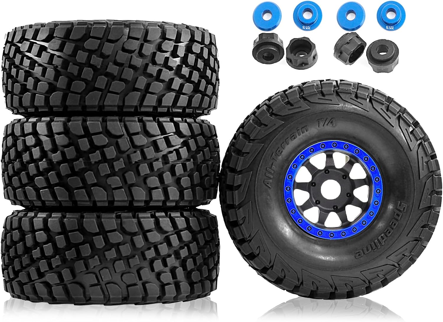 OD135mm 17 18 RC Short Course Tires set Built-in dense liner 17mm HEX, All Terrain Hardcore Off-Road - Fits ARRMA DF7 EXB, Losi Super Rock Rey, Redcat Kaiju UDR MOJAVE ATOM T073 blue