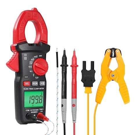 Clamp Meter Multimeter AC/DC Current with Temp Clamp Probe, NCV Non-Contact Voltage Tester with Auto-ranging 6000 Counts, Frequency, Resistance, Capacitance, Test for HVAC, Automotive, Electrical