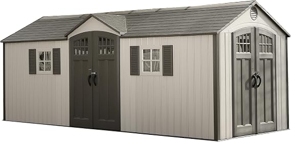 Lifetime 20 x 8 Ft. Outdoor Storage Shed with Steel Reinforced HDPE Walls, Lockable Doors, Windows, Skylights, Adjustable Shelving, SlipResistant Floor, UVProtected Backyard Shed