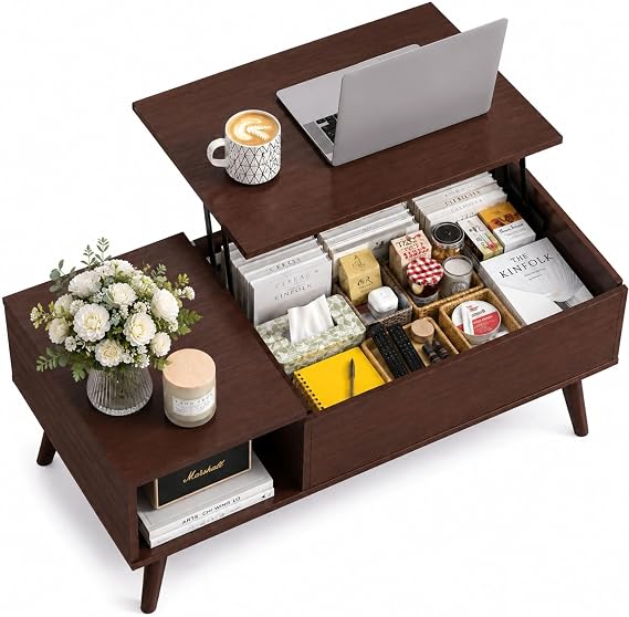 WLIVE Lift Top Coffee Table with Hidden Storage, Espresso
