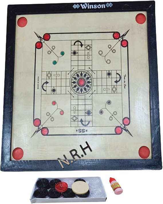 Medium Size Wooden Carrom Board with Coins, Striker & Powder Size 26 inch Carrom Board Friend Games Smooth Playing Surface, Family Indoor Game With Coins.