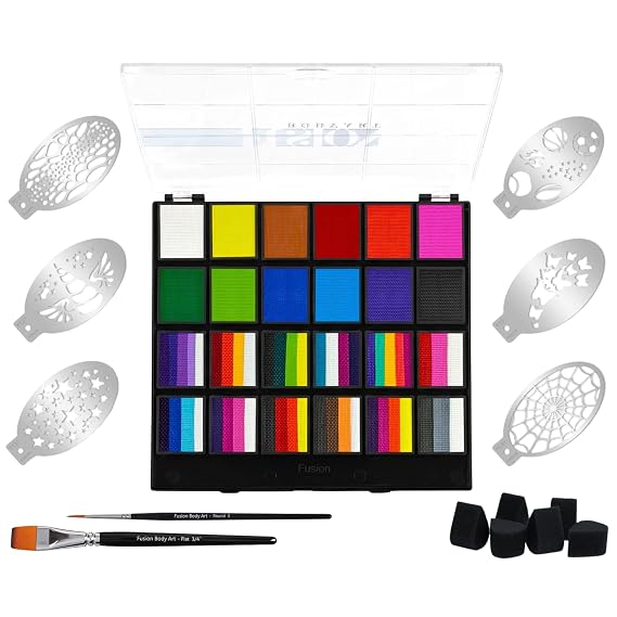 Fusion Body Art Pro Face Paint Kit, 12 Matte Colors & 12 Split Cakes