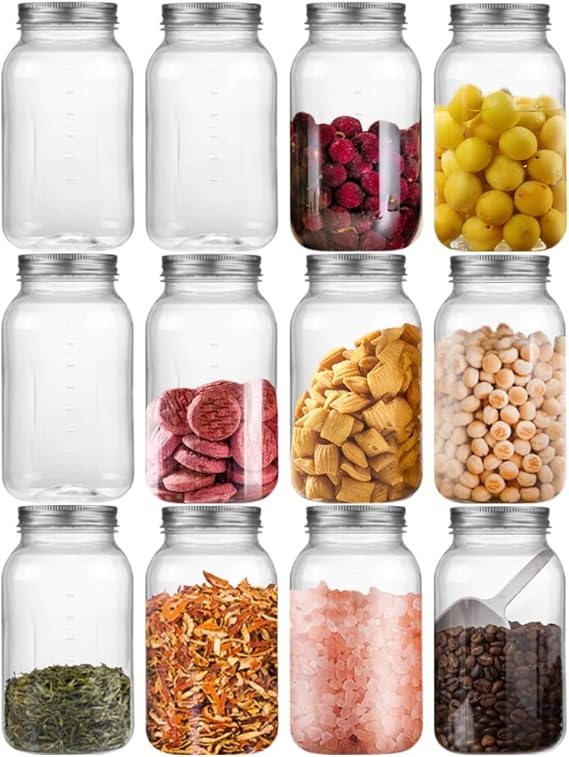 32 OZ Mason Jars 12 Pack Clear Plastic Storage Containers
