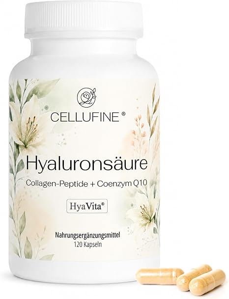 Cellufine HyaVita Hyaluronic Acid 100 mg Fermented with Collagen Type I & II + Q10 – 120 Capsules