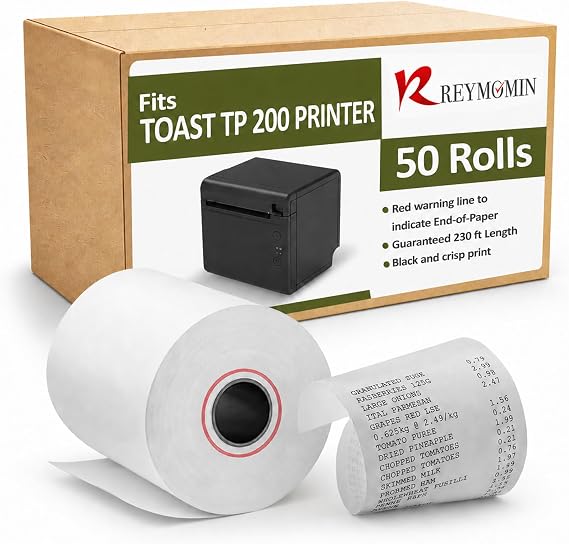 Thermal Printer Paper Roll Compatible with Toast TP200 Printer (50 Rolls)