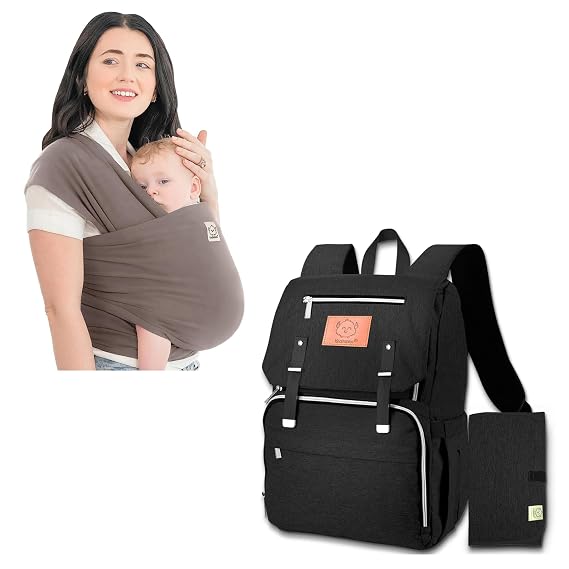 KeaBabies Baby Wrap Carrier and Diaper Bag Backpack - All in 1 Original Breathable Baby Sling, Lightweight,Hands Free Baby Carrier Sling - Waterproof Multi Function Baby Travel Bags, Baby Carrier Wrap