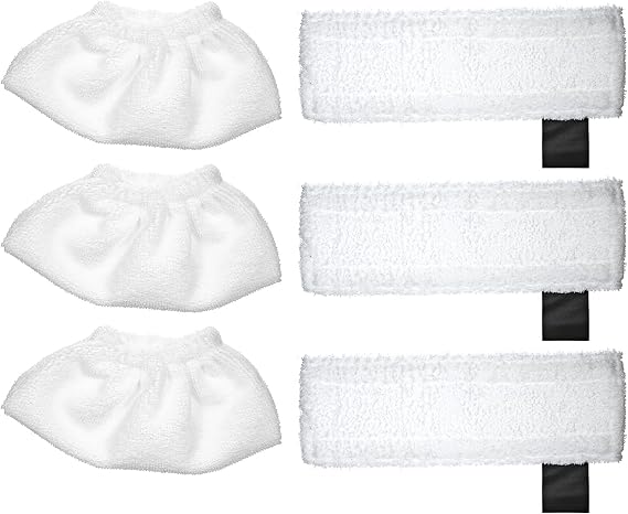 6 Pack Cloth Set Replacement of Mop Pads for Karcher SC2 / SC3 / SC4 / SC5 Mop Cloth Accessories (3 Cloth Nozzle Covers and 3 Microfiber Mop Pads)